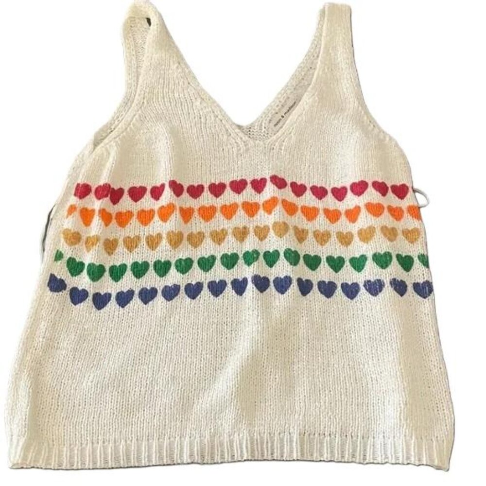 Cream Heart-Stripe Knit Tank Sweater